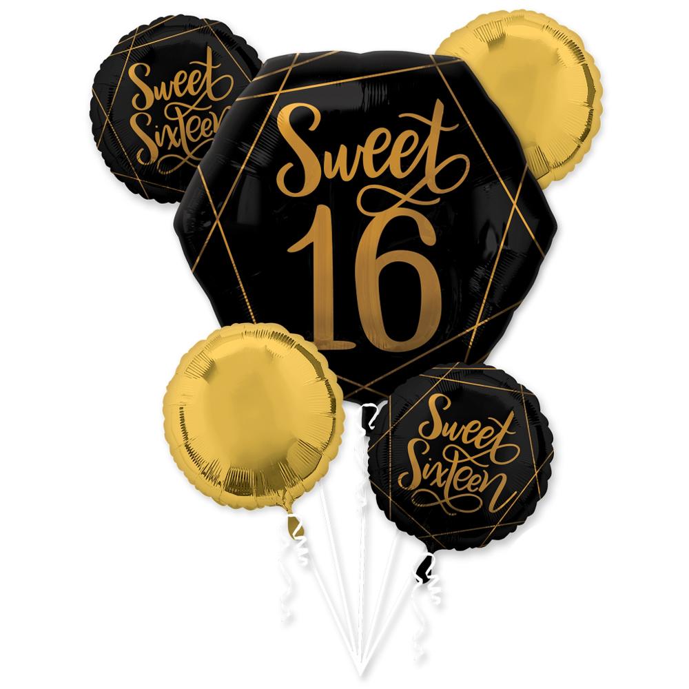 Elegant Sixteen Balloon Bouquet 5pcs Balloons & Streamers - Party Centre