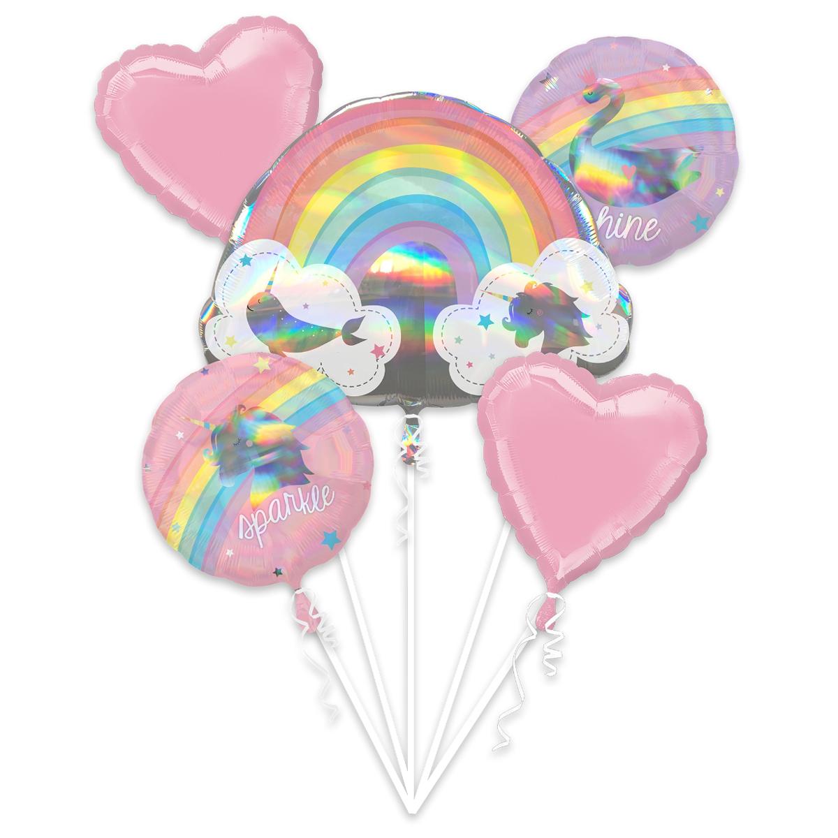 Magical Rainbow Balloon Bouquet 5pcs Balloons & Streamers - Party Centre