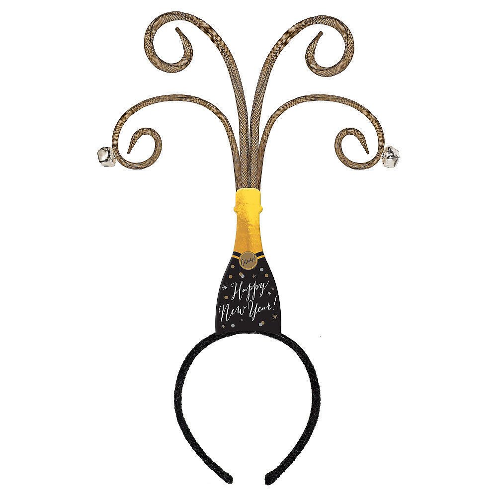 Champagne Bottle Headbopper Black Silver & Gold 13 x 8in Costumes & Apparel - Party Centre