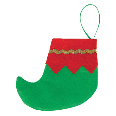 Mini Elf Felt Stocking 4.50in, 6pcs Decorations - Party Centre