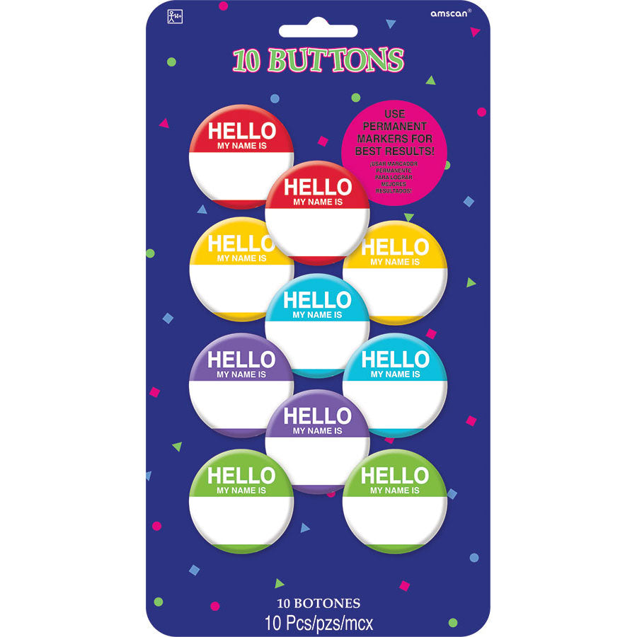Hello My Name Is... Button 2in, 10pcs Party Accessories - Party Centre