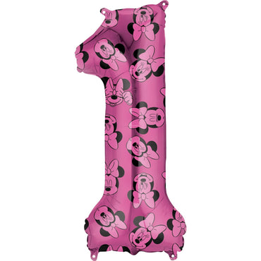 Minnie Mouse Number 1 Pink SuperShape Balloon 33x86cm Balloons & Streamers - Party Centre
