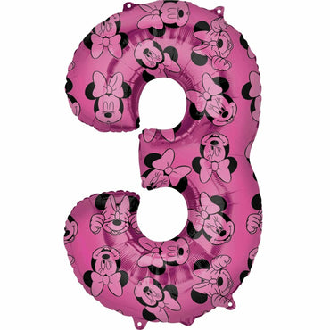 Minnie Mouse Number 3 Pink SuperShape Balloon 50x86cm Balloons & Streamers - Party Centre