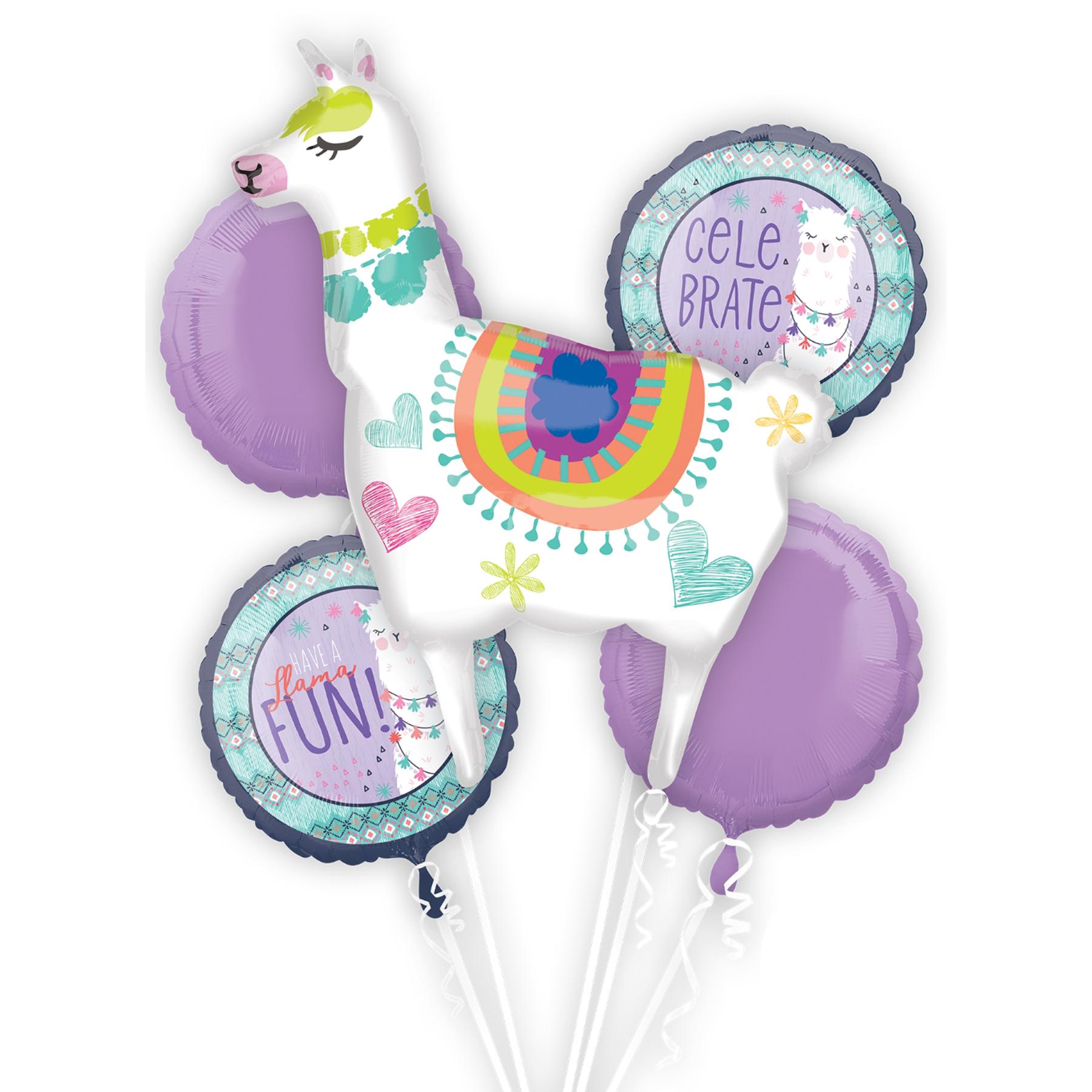 Llama Fun Balloon Bouquet 5pcs Balloons & Streamers - Party Centre