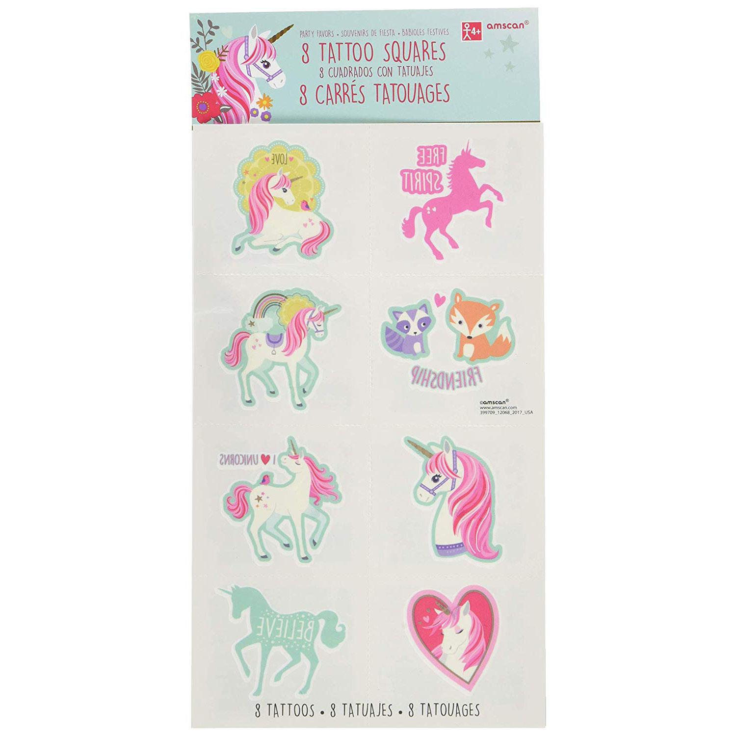 Magical Unicorn Tattoos 8 Sheets Party Favors - Party Centre