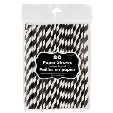 Black Paper Straws 80pcs Candy Buffet - Party Centre