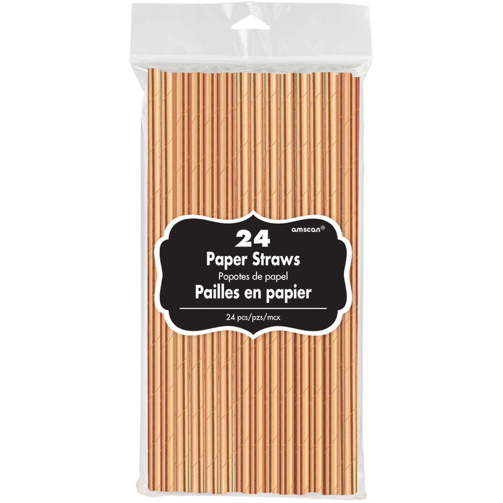 Rose Gold Paper Straws 24pcs Candy Buffet - Party Centre