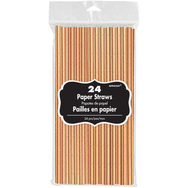 Rose Gold Paper Straws 24pcs Candy Buffet - Party Centre