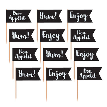 Black Flag Picks Paper With Wood Pick 36pcs Party Accessories - Party Centre