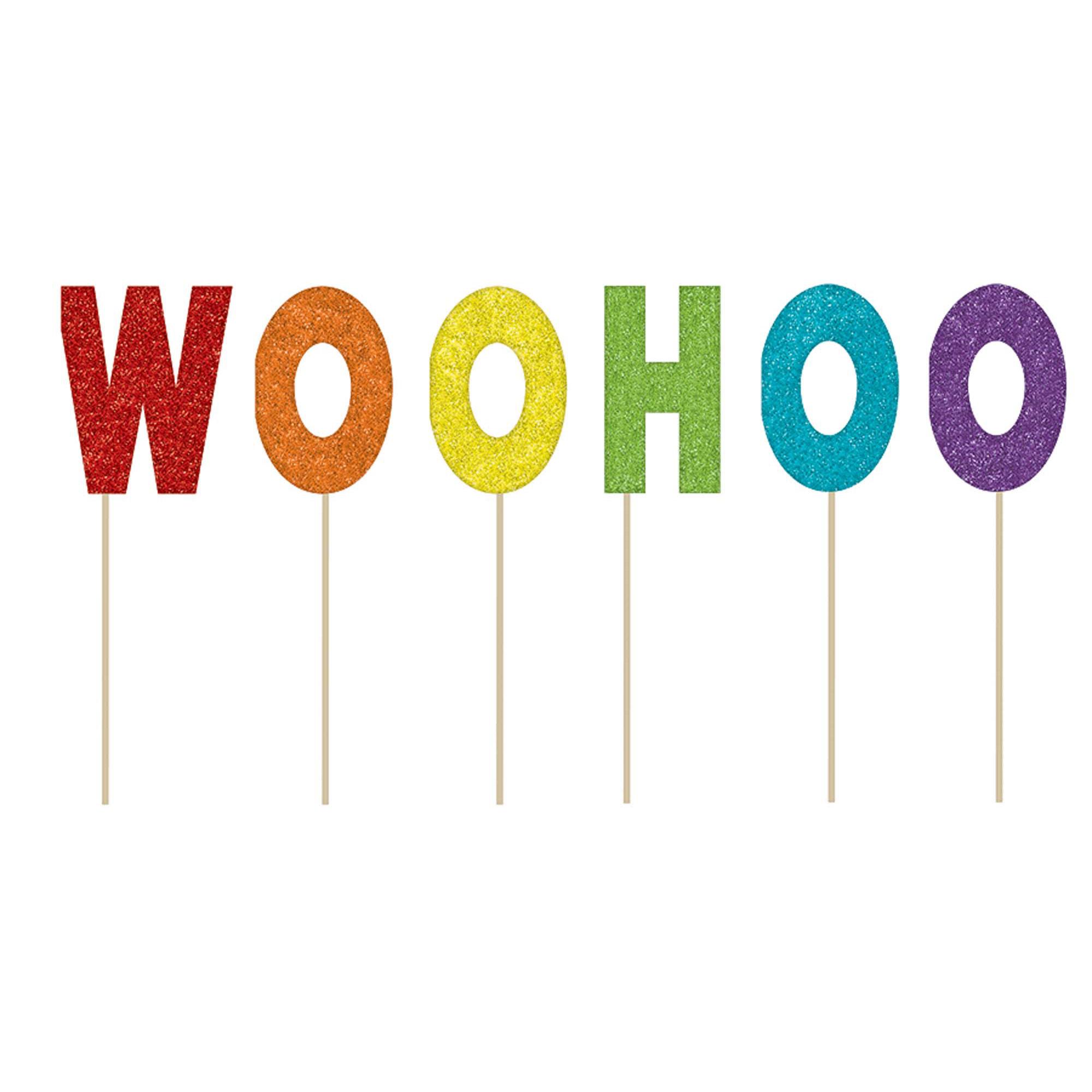 WOO HOO Glitter Paper with Wood Picks 7in, 6pcs Party Accessories - Party Centre