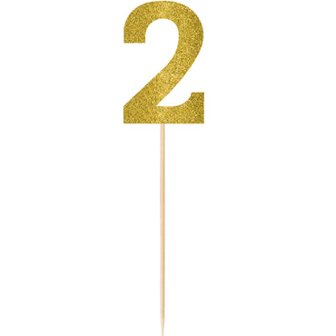 #2 Gold Large Glitter Pick Decorations - Party Centre