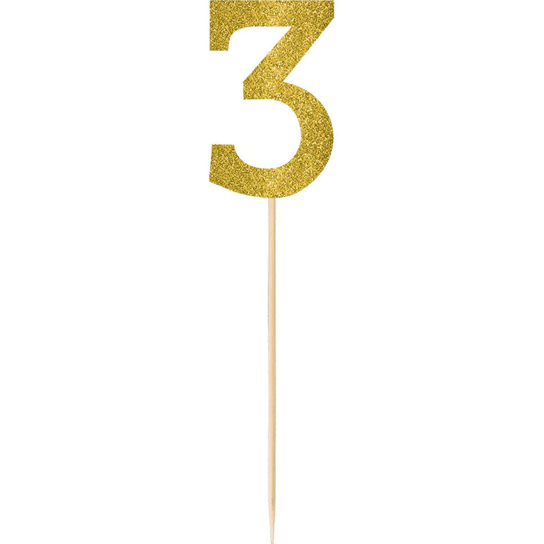 #3 Gold Large Glitter Pick Decorations - Party Centre