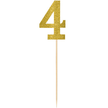 #4 Gold Large Glitter Pick Decorations - Party Centre
