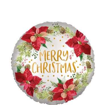 Poinsettia Christmas Satin Infused Foil Balloon 45cm Balloons & Streamers - Party Centre