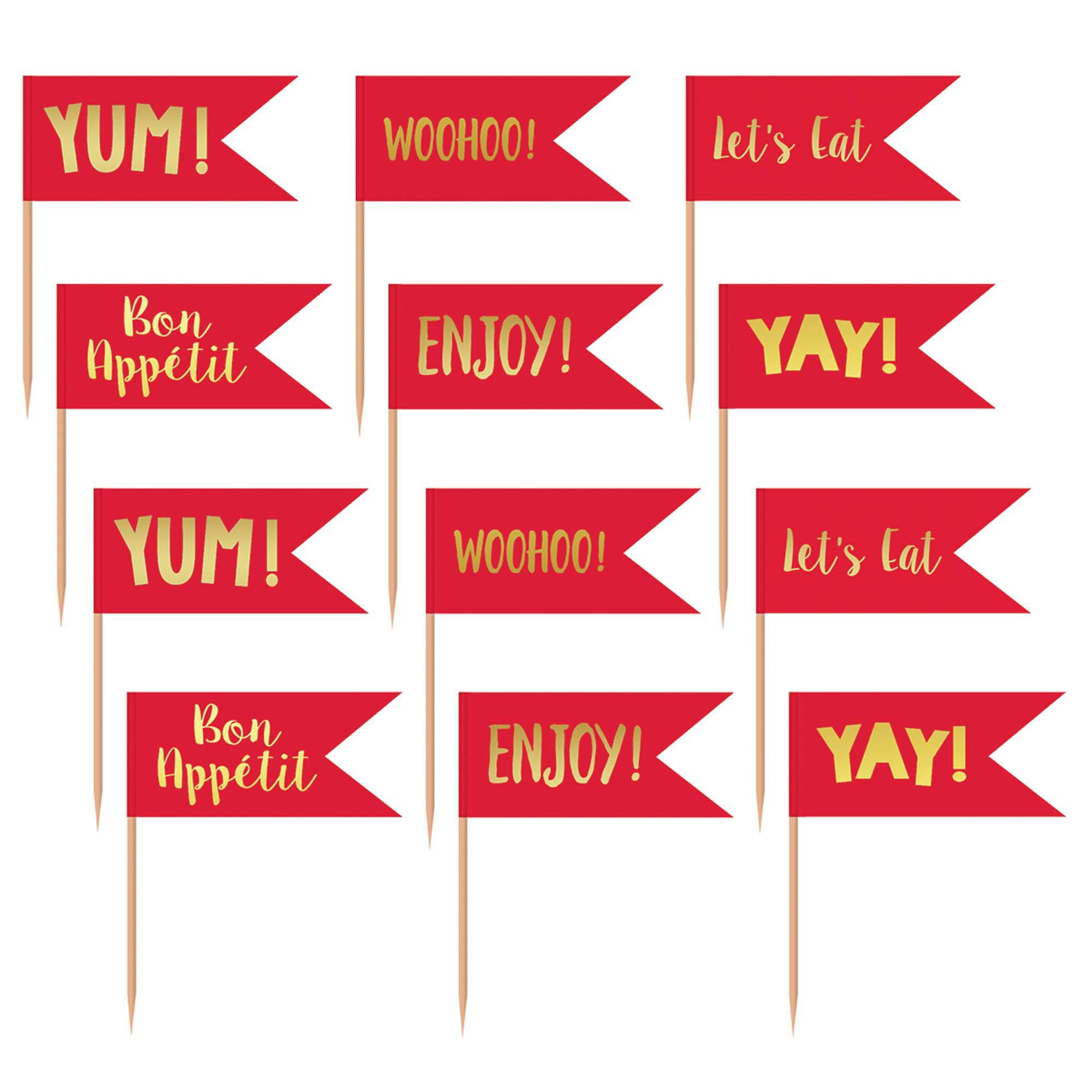 Red And Gold Cupcake Pick Toppers Party Accessories - Party Centre