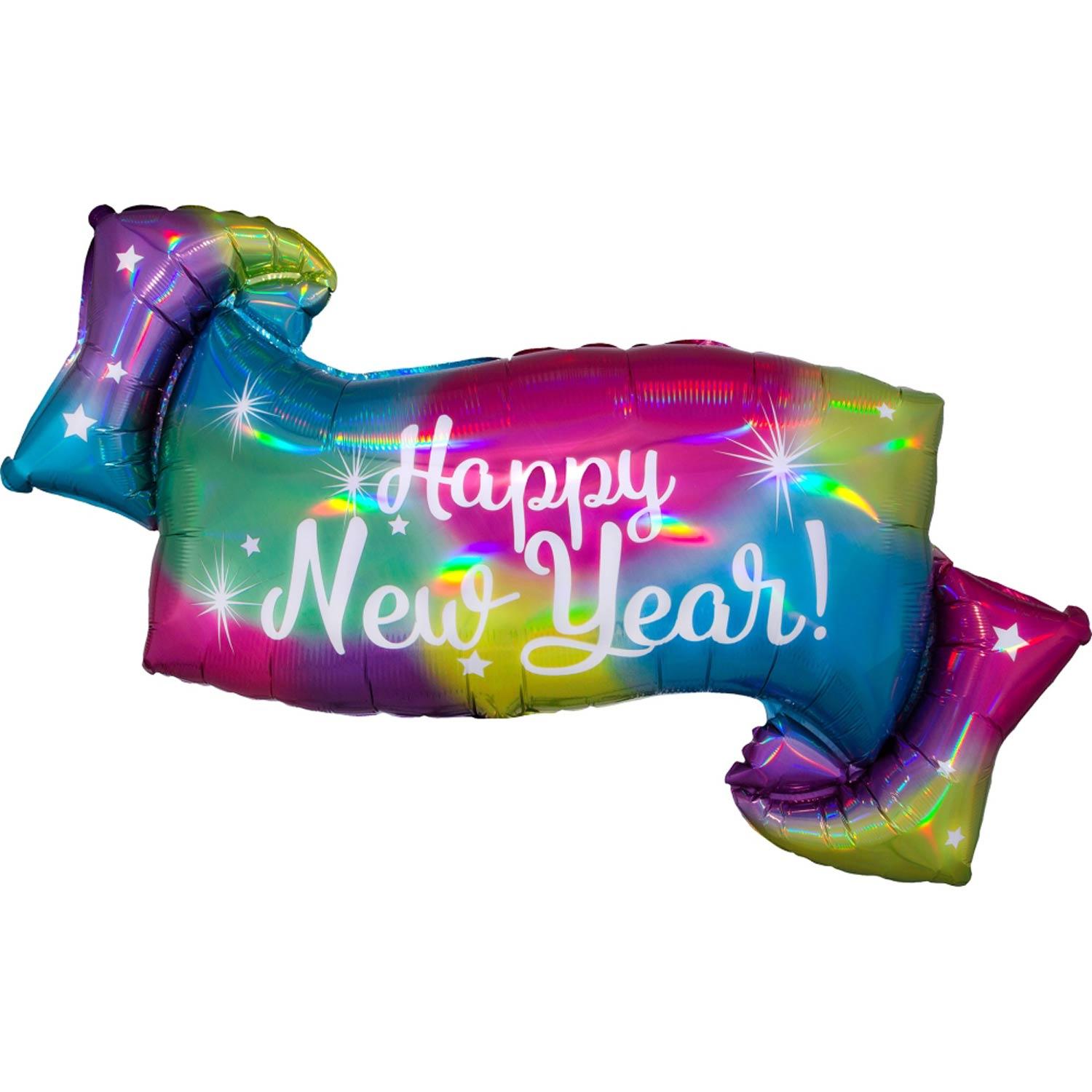 New Year Iridescent Banner SuperShape 99x48cm Balloons & Streamers - Party Centre
