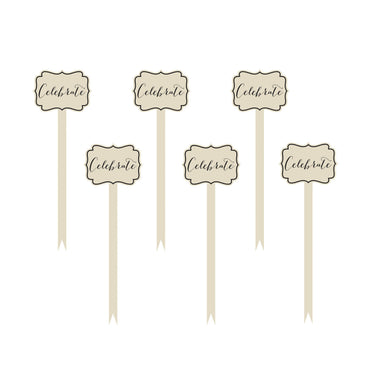 Black Paper Mini Cocktail Wooden Word Picks 12pcs Party Accessories - Party Centre