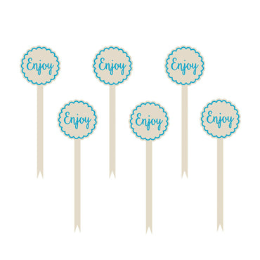 Blue Paper Mini Cocktail Wooden Word Picks 12pcs Party Accessories - Party Centre