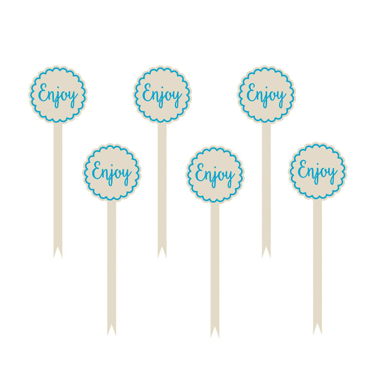 Blue Paper Mini Cocktail Wooden Word Picks 12pcs Party Accessories - Party Centre
