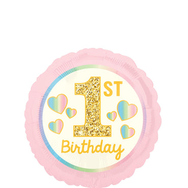 Girl 1st Birthday Pink & Gold Foil Balloon 45cm Balloons & Streamers - Party Centre