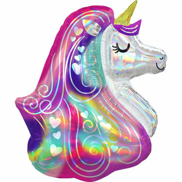 Iridescent Heart Unicorn SuperShape Balloon 63x76cm Balloons & Streamers - Party Centre
