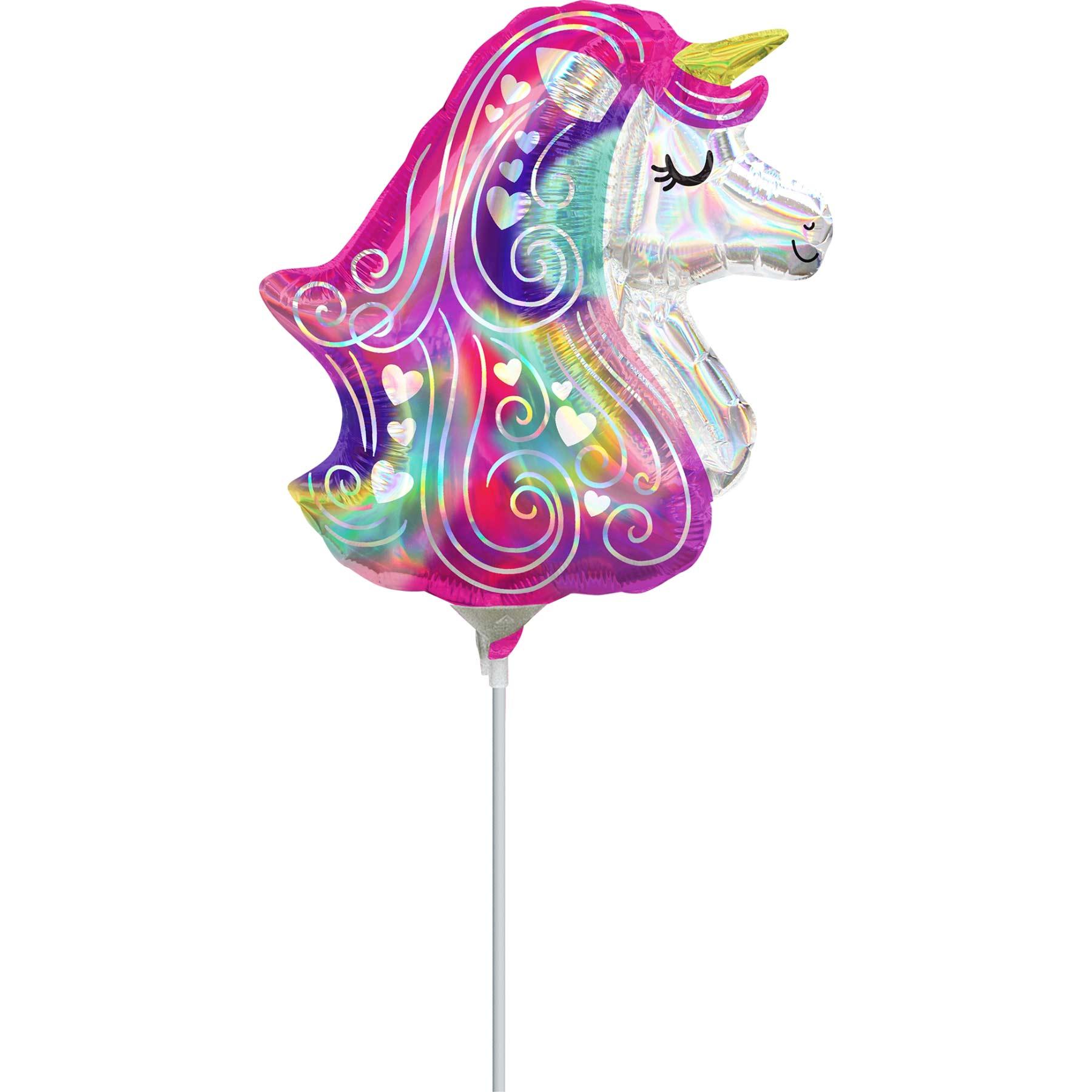 Iridescent Heart Unicorn Mini Shape Balloon 22x27cm Balloons & Streamers - Party Centre