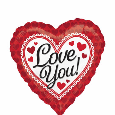 Love You Red Heart Border Foil Balloon 43cm Balloons & Streamers - Party Centre