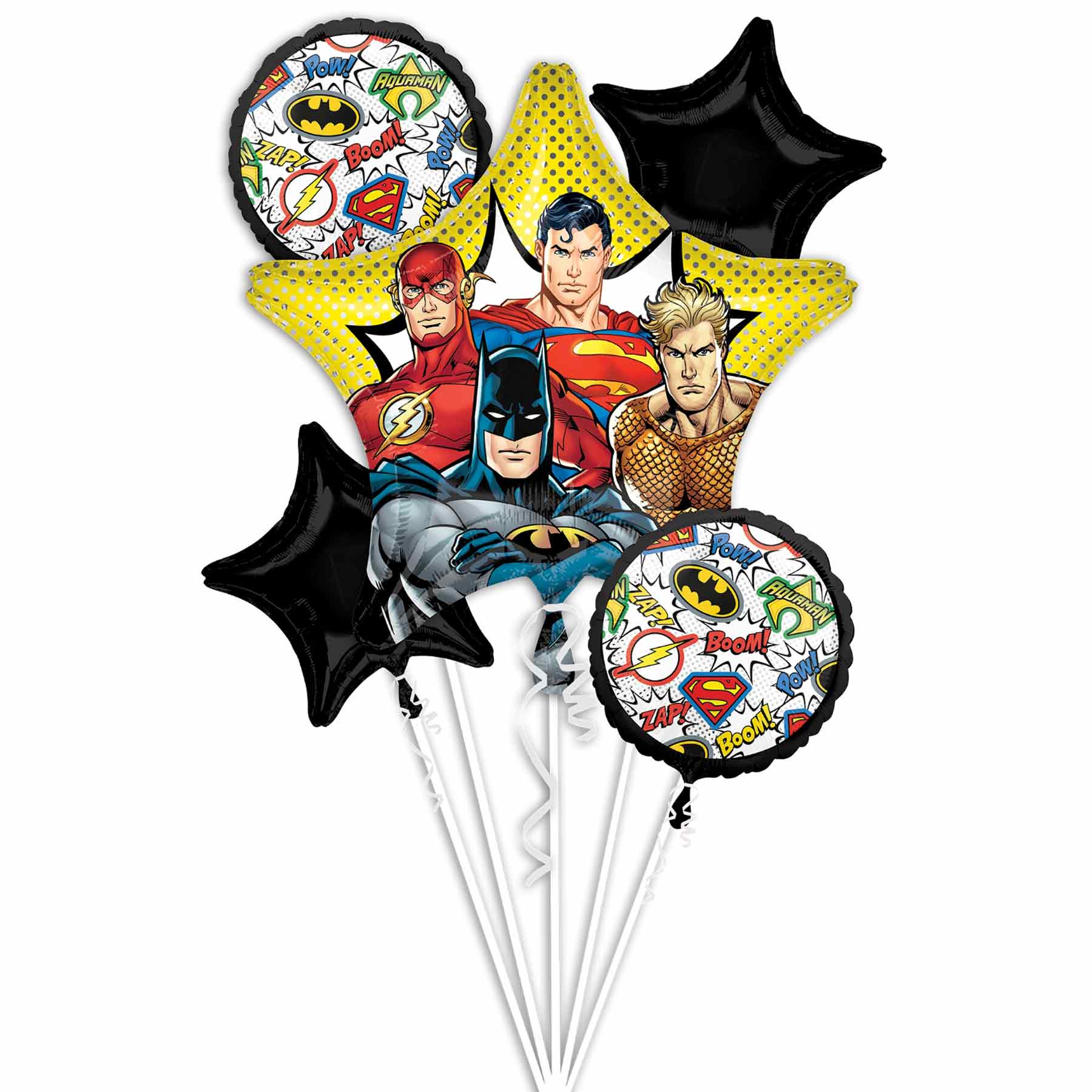 Justice League Balloon Bouquet 5pcs Balloons & Streamers - Party Centre