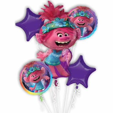 Trolls World Tour Balloon Bouquet 5pcs Balloons & Streamers - Party Centre