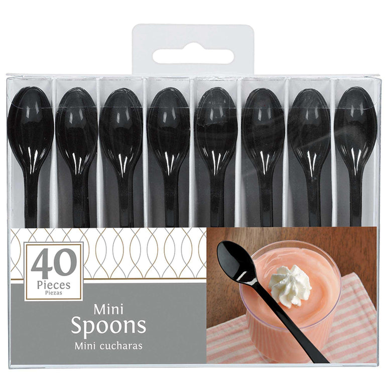 Black Mini Spoon 4in, 40pcs Candy Buffet - Party Centre
