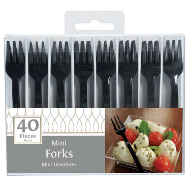 Black Mini Forks 4in, 40pcs Candy Buffet - Party Centre