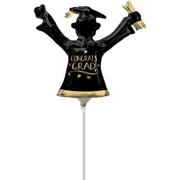 Congrats Grad Gold & Black Mini Shape Balloon Balloons & Streamers - Party Centre