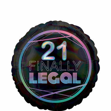 Finally 21 Holographic Foil Balloon 45cm Balloons & Streamers - Party Centre