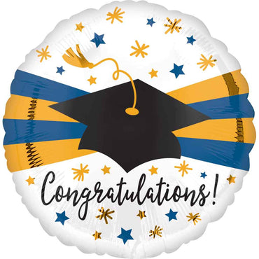 Blue & Gold Graduation Jumbo Foil Balloon 71x71cm Balloons & Streamers - Party Centre