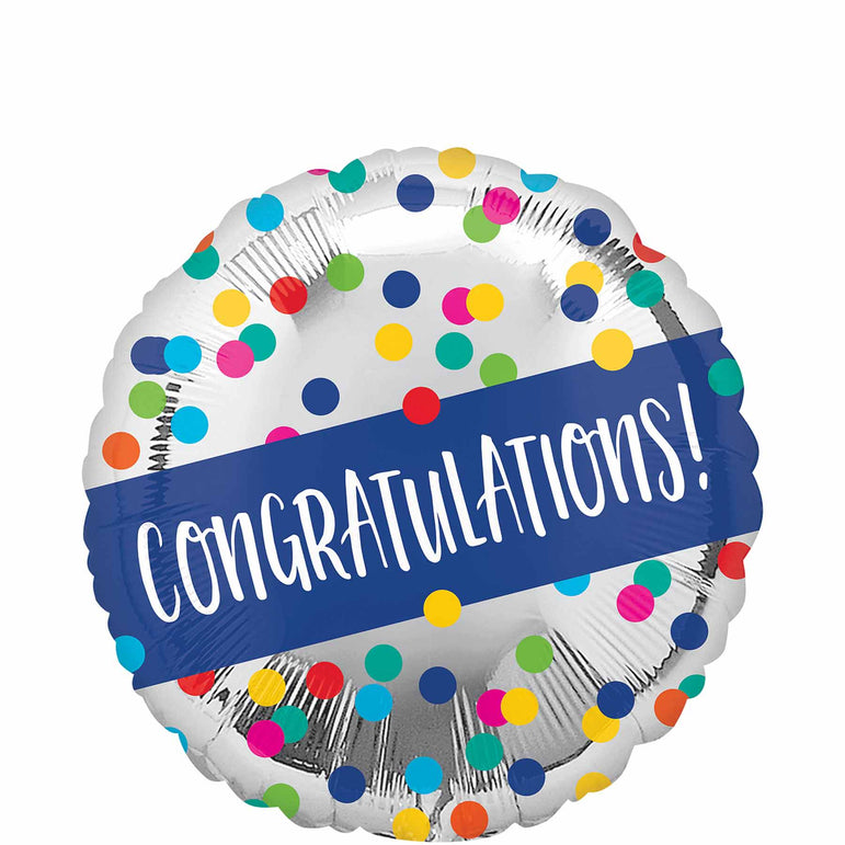 Congratulations Silver Dots Foil Balloon 45cm