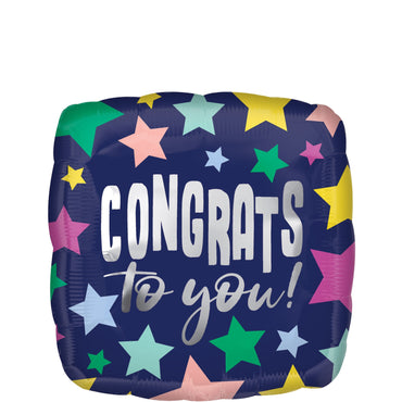 Congrats Stars on Navy Foil Balloon 43x43cm