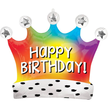 Birthday Satin Rainbow Crown SuperShape Balloon 68x53cm Balloons & Streamers - Party Centre