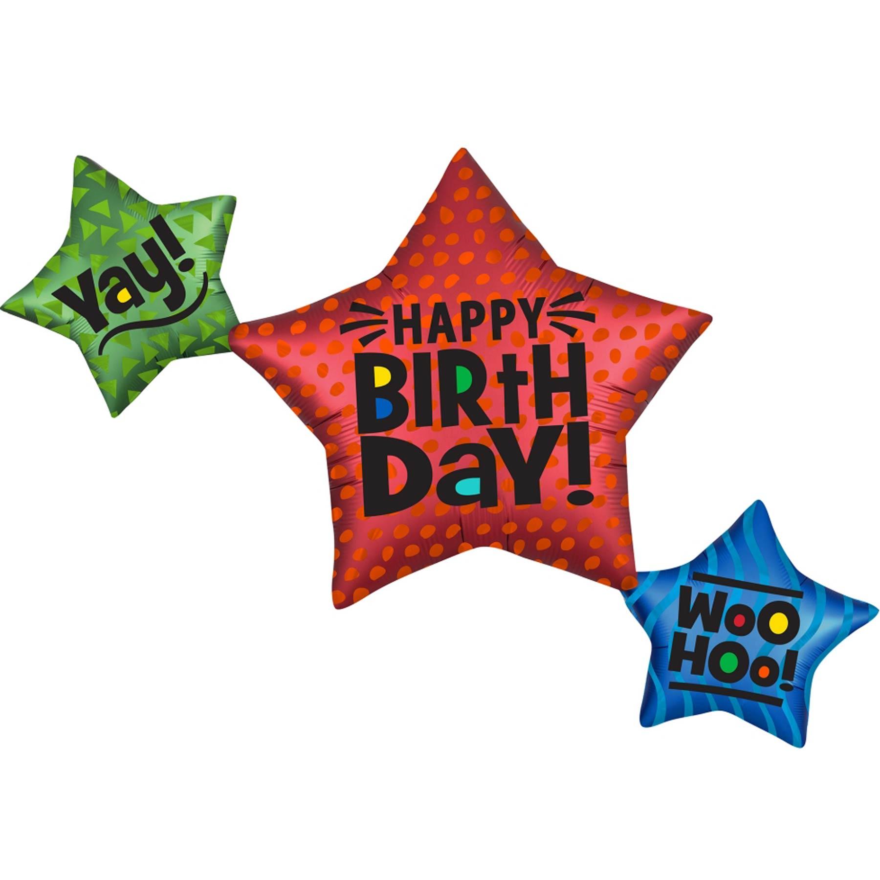 Star Trio Birthday SuperShape Balloon 99x73cm Balloons & Streamers - Party Centre