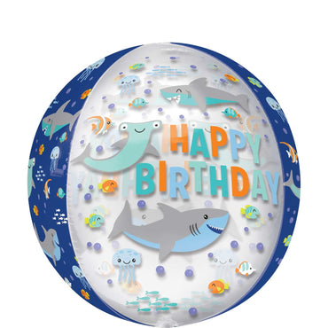 Happy Birthday Sharks Orbz Balloon 38x40cm Balloons & Streamers - Party Centre