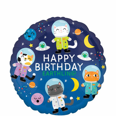 Happy Birthday Space Foil Balloon 43cm Balloons & Streamers - Party Centre