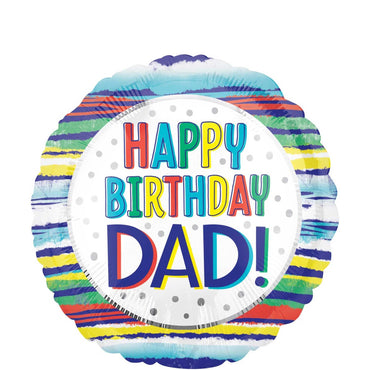 Happy Birthday Dad Painted Stripes Foil Balloon 45cm Balloons & Streamers - Party Centre