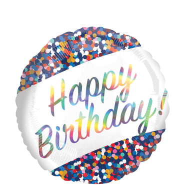 Birthday Confetti Iridescent Foil Balloon 45cm Balloons & Streamers - Party Centre
