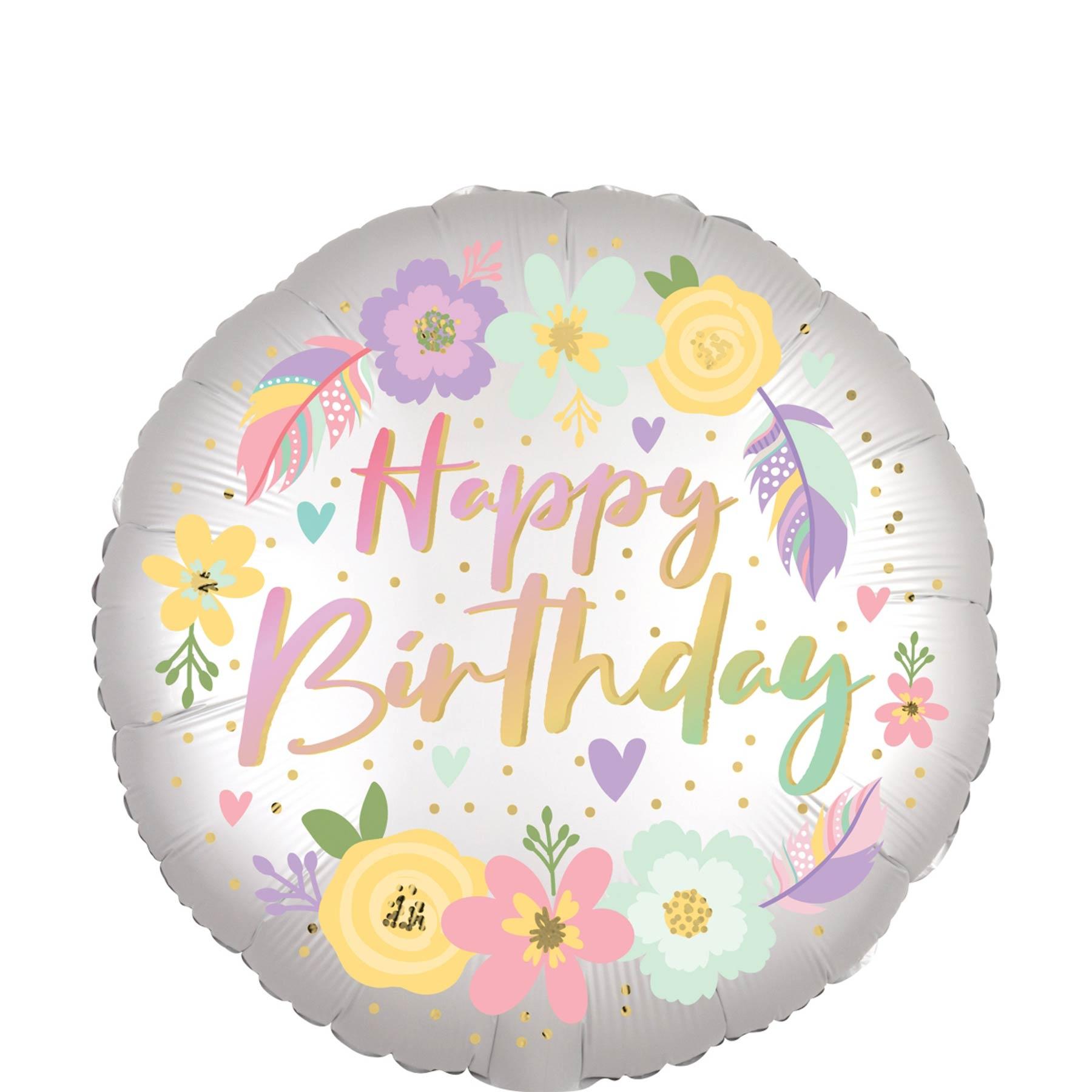Boho Birthday Satin Flowers Foil Balloon 45cm Balloons & Streamers - Party Centre