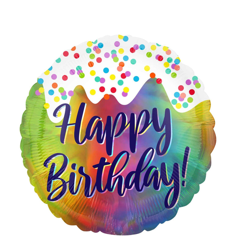 Birthday Frosted Confetti Iridescent Foil Balloon 45cm Balloons & Streamers - Party Centre