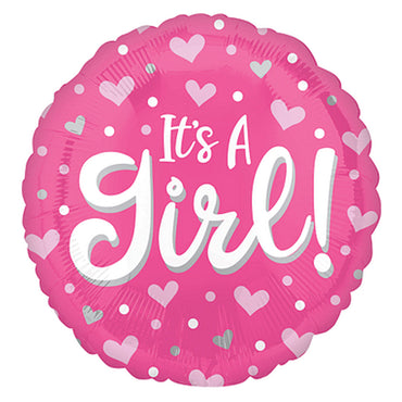 It's A Girl Hearts & Dots Foil Balloon 43cm
