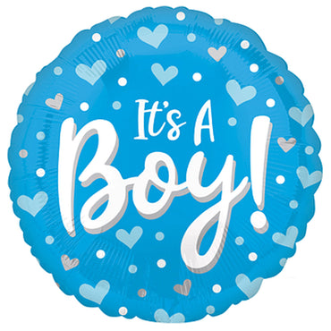 It's A Boy Hearts & Dots Foil Balloon 43cm