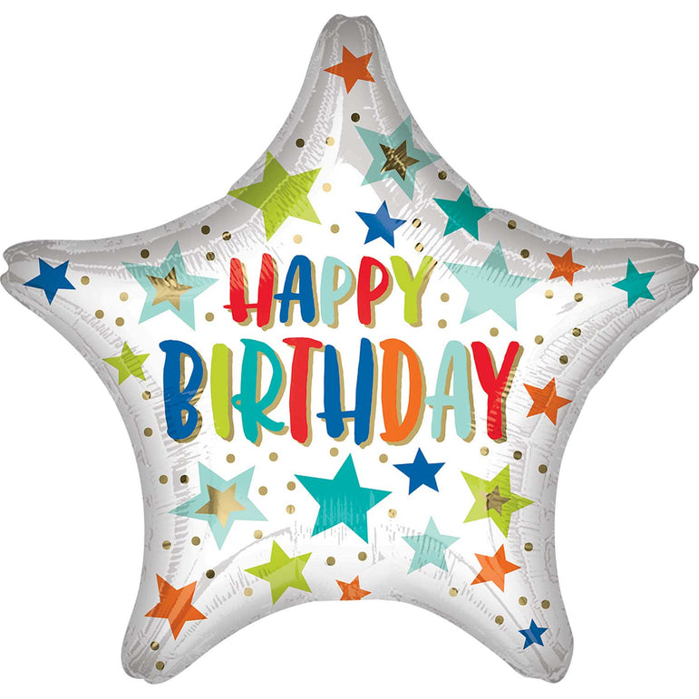 Stars and Dots Happy Birthday Balloon Jumbo 71cm