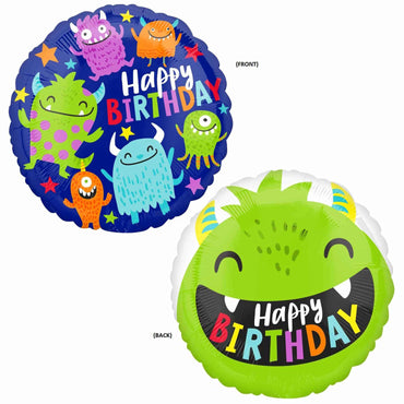 Happy Little Monsters Birthday Foil Balloon 45cm Balloons & Streamers - Party Centre