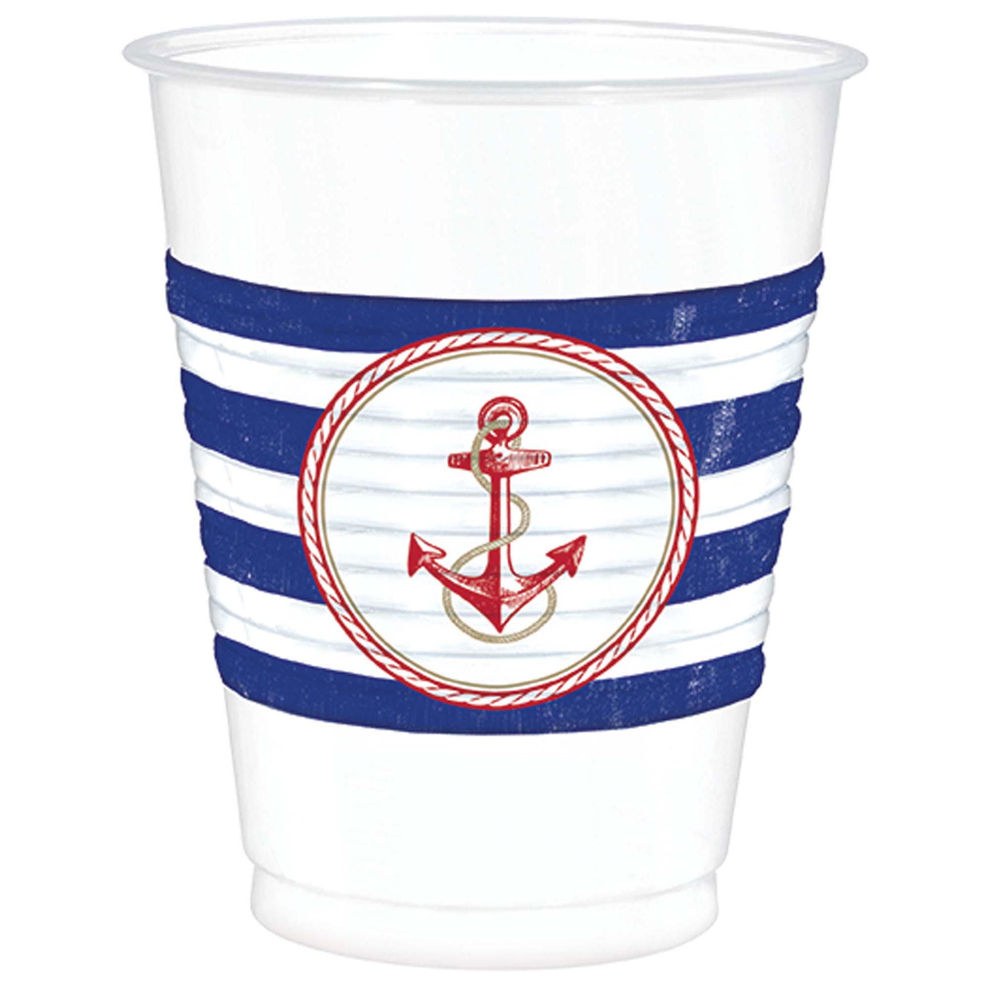 Nautical Plastic Cups 16oz, 25pcs Solid Tableware - Party Centre