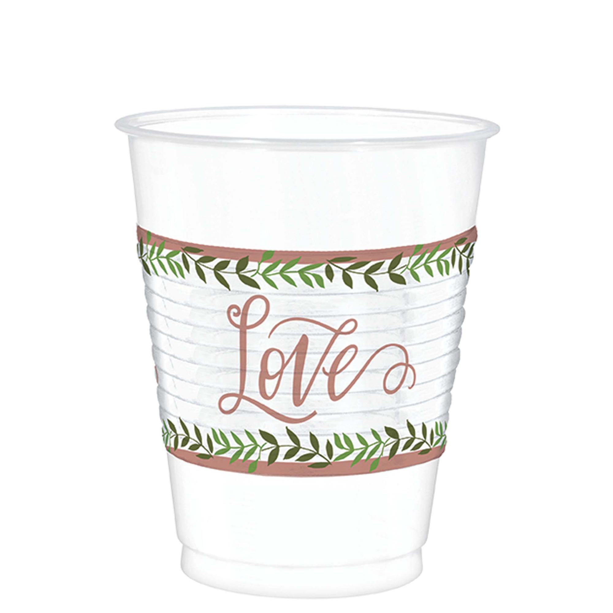 Love and Leaves Plastic Cups 16oz 25pcs Solid Tableware - Party Centre